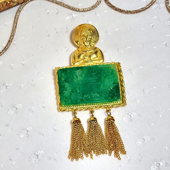 Vintage Hattie Carnegie ElegGold and Green Pendant Necklace